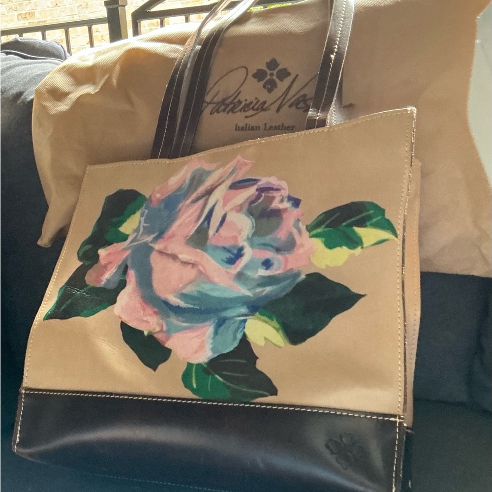 Patricia Nash Floral Leather Tote in Tan and Black